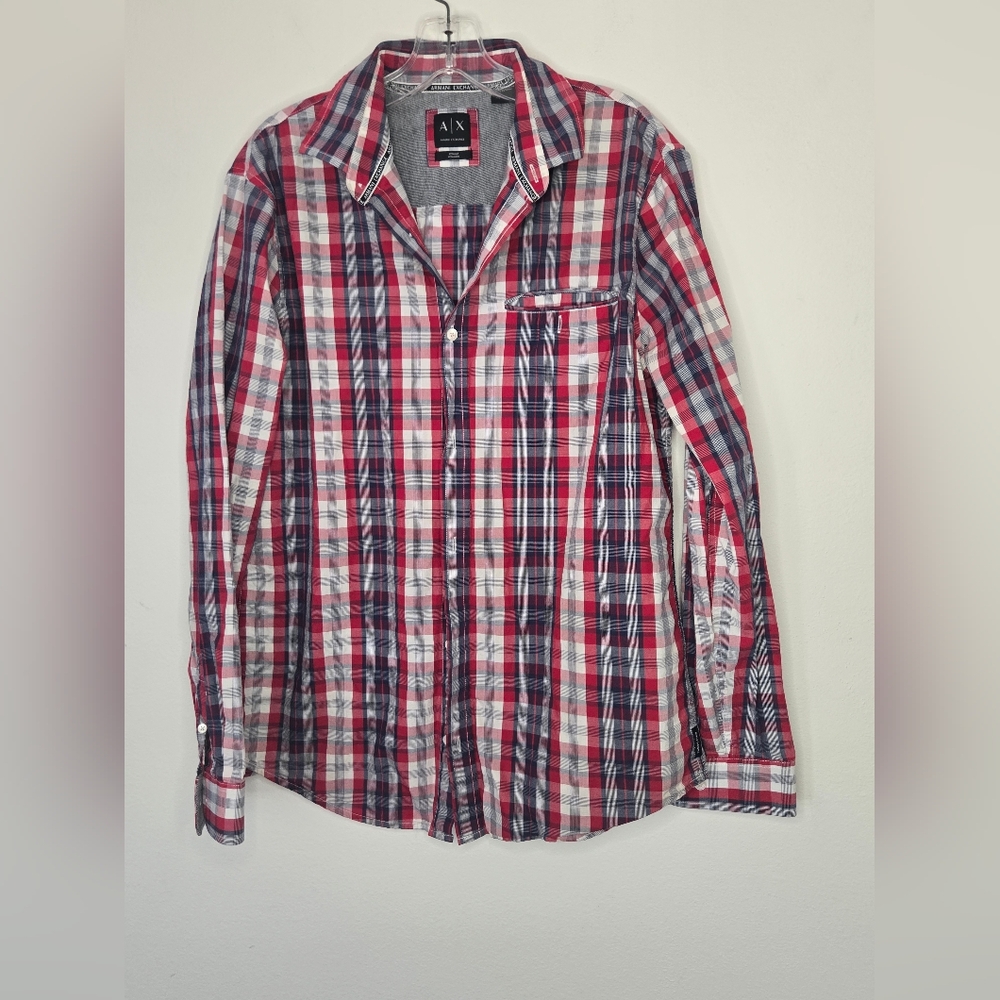 Armani Exchange Red and Blue Checkered Shirt